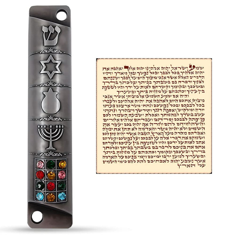 Set of 2 Pewter Mezuzah Case with Scroll for Door Jewish Symbols Star of David Menorah Ten Commandments 12 Tribes of Israel Mezuzah Set Judaica Gift 10 cm / 4 inch - BeesActive Australia