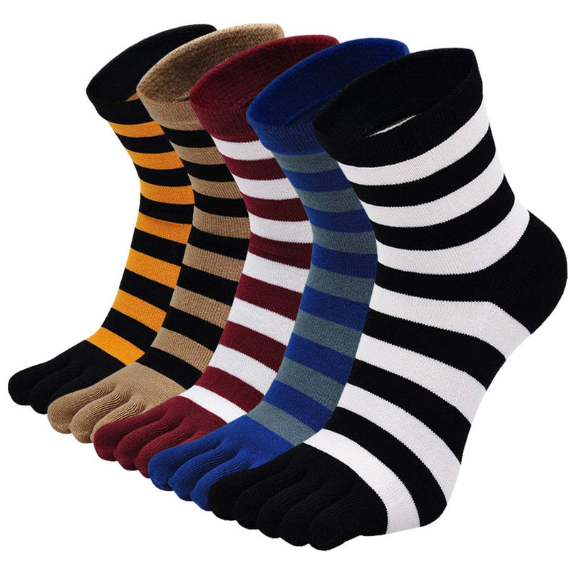 Mens Toe Socks Cotton Running Five Finger Crew Socks Cotton Stripe-02 Us 7-10 - BeesActive Australia