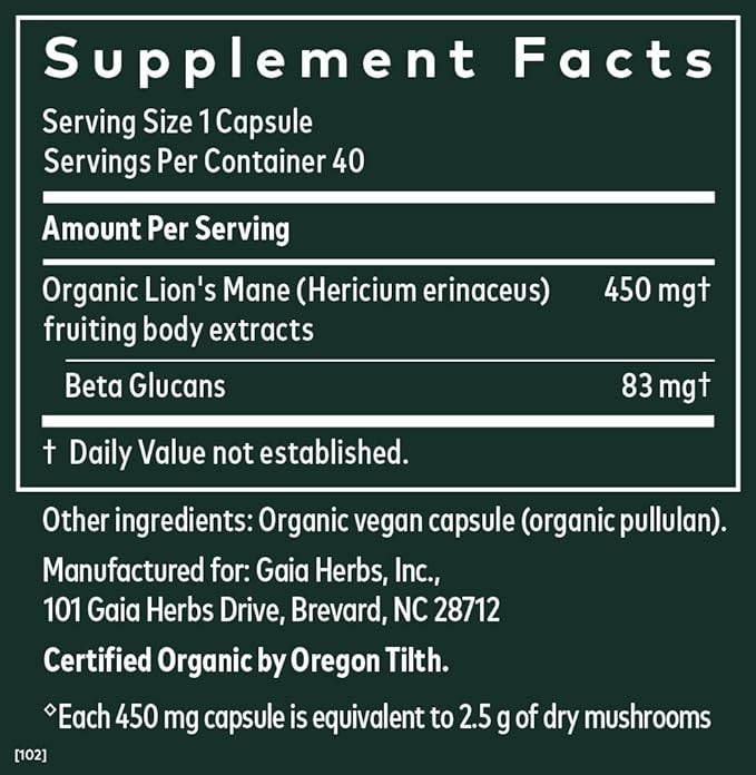 Gaia Herbs, Yamabushitake, 40 Vegan Capsules - BeesActive Australia