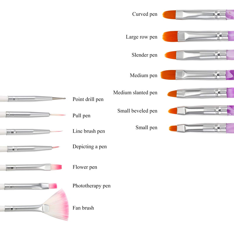 Vtrem 14 PCs Acrylic Nail Brush Set Professional UV Gel False Nail Art Tips Builder Brush Pen Nail Painting Powder Flakes Brush, Dust Remover, for Home and Salon Use - BeesActive Australia