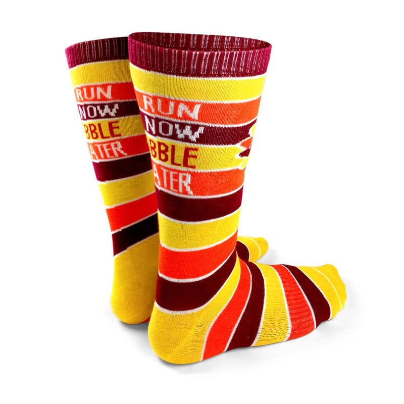 Run Now Gobble Later (Yellow/Orange/Brown) Printed Mid Calf Socks | Running Socks by Gone For a Run | Multiple Sizes One Size - BeesActive Australia