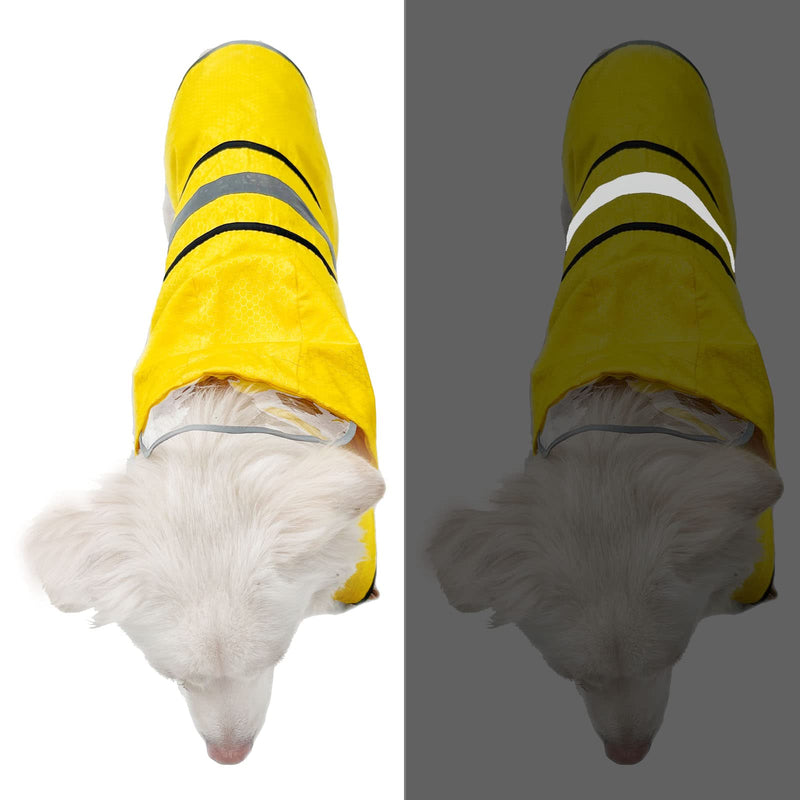 Dog Raincoat Waterproof Reflective Slicker - Lightweight Breathable Hooded Poncho Rain Coat Jacket with Adjustable Belly Strap and Leash Hole for Small Medium Large Dogs Yellow - BeesActive Australia