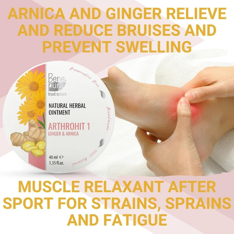 BenePura Arnica Ointment for Muscle Pain Relief - Natural Arnica Cream for Bruising and Swelling - Back Pain Relief, Joint Pain Relief, Knee Pain Relief - Bruise Cream Muscle Rub with Ginger - 40 ml - BeesActive Australia