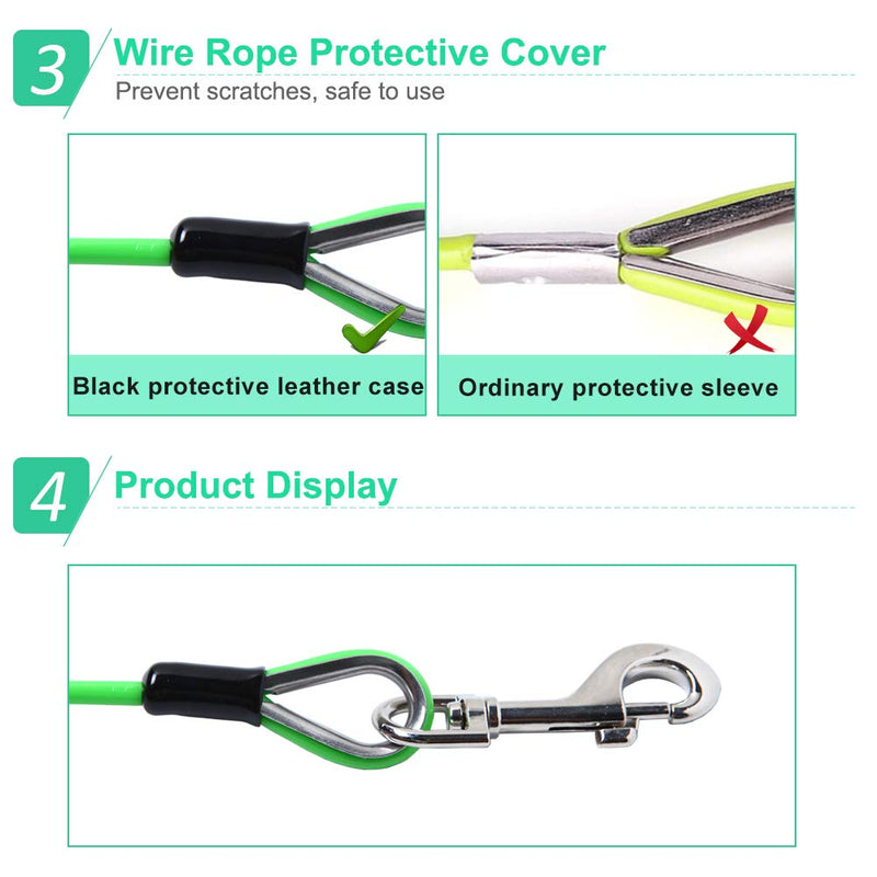 AMOFY 25ft-30ft-100ft Dog Tie Out Cable Galvanized Steel Wire Rope with PVC Coating for Medium to Large Dogs up to 396Ibs 30ft Green gecko - BeesActive Australia