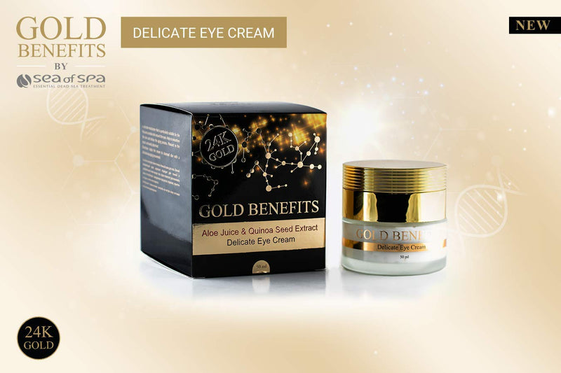Gold Benefits Delicate Eye Cream, Help to smoothen the skin and delays the aging process. contains a unique formula of 27 Dead Sea minerals combined with Hyaluronic Acid and 24k gold. - BeesActive Australia