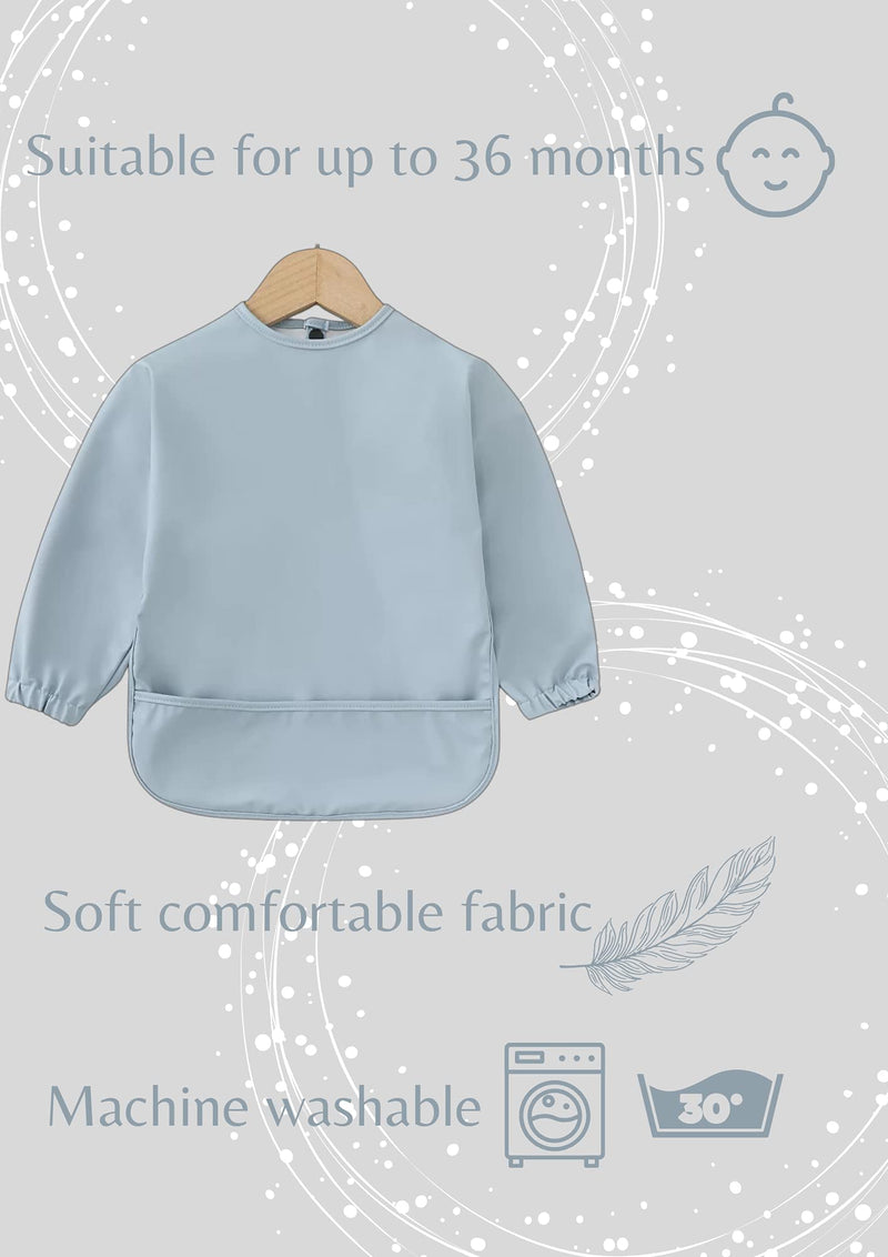 Blumie Baby Bibs with long sleeves, waterproof wipe clean cape for weaning, painting apron for infants and toddlers 6-36 months Blue - BeesActive Australia