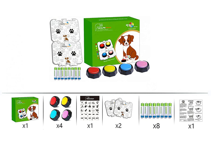 RIBOSY Soundboard, 4 Recordable Buttons with 2 Mats and 25 Stickers - Record and Playback Any Custom Message to Teach Your Dog Voice What They Want (Battery Included) - BeesActive Australia