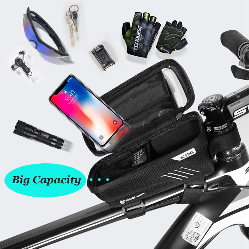 WILD MAN Bike Phone Mount Bag, Cycling Waterproof Front Frame Top Tube Handlebar Bag with Touch Screen Holder Case for iPhone X XS Max XR 8 7 Plus, for Android/iPhone Cellphones Under 6.5” - BeesActive Australia