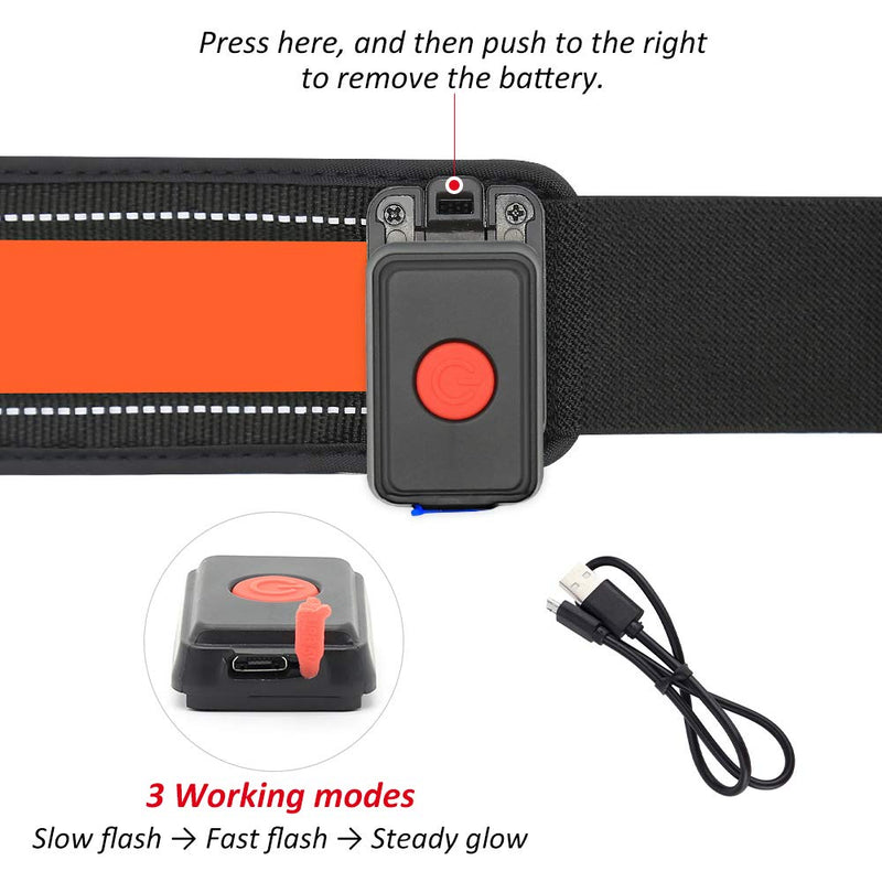 Illumifun Elastic LED Running Belt - USB Rechargeable - Glowing LED Waistband, High Visibility Waist Light, Light Up Safety Gear for Running, Cycling, Camping, Walking, etc Orange - BeesActive Australia