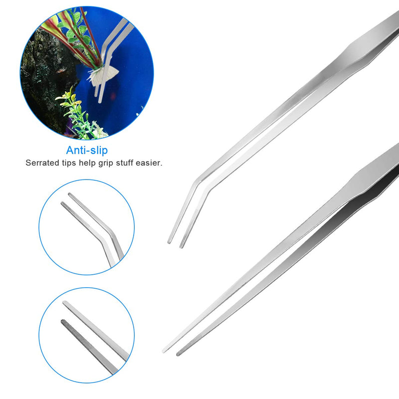 Liveek 7 in 1 Aquarium Aquascape Tools Kit 15 inch, Aquatic Plant Extra Long Aquascaping Tool for Aquarium Fish Tanks Clean Tools Sets with Silver Tweezers Scissors Spatula, Fish net, PH Paper, Bags - BeesActive Australia