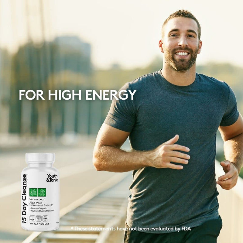 Youth & Tonic 15 Day Colon Cleanser & Detox for Waste Loss to Feel Lighter or Break The Plateau | Natural Cleanse Pills for Belly Bloat for Men & Women | 30 caps - BeesActive Australia