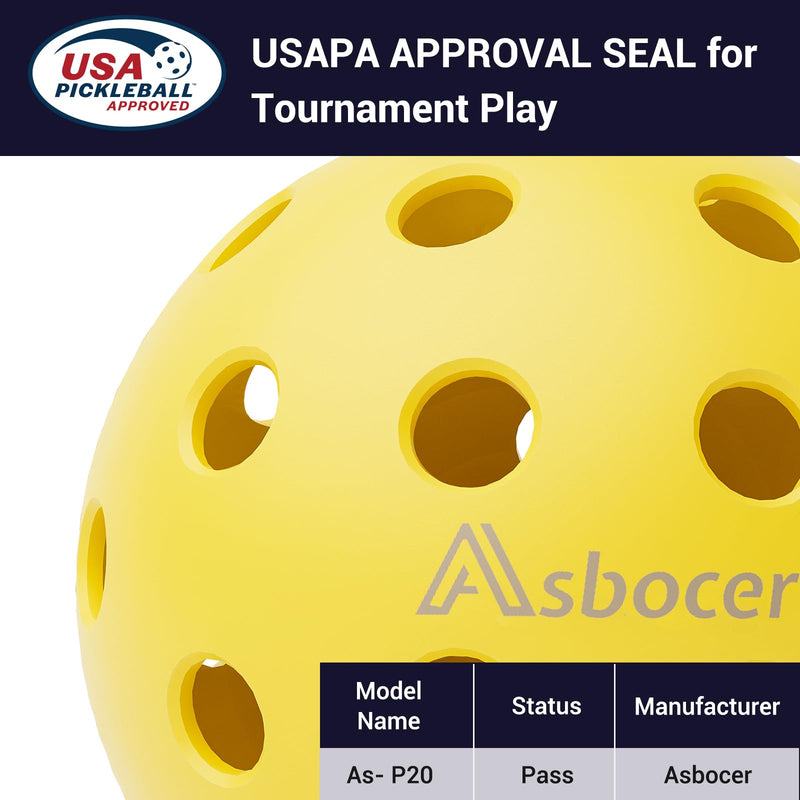 Asbocer Pickleball Balls, USAPA Approved Pickleballs, 12-Pack 40 Holes Outdoor Pickleball Balls with Mesh Bag, High Elasticity & Durable Yellow Pickle Balls for All Style Pickleball Paddles - BeesActive Australia