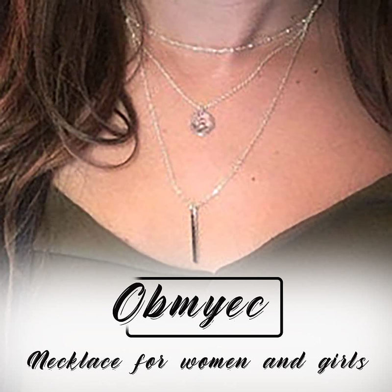 Obmyec Sequin Bar Necklaces Silver Beaded Choker Pendant Layered Neck Link Chain Long Sequins Necklace Chain Dainty Adjustable Necklace Jewelry for Women and Girls - BeesActive Australia