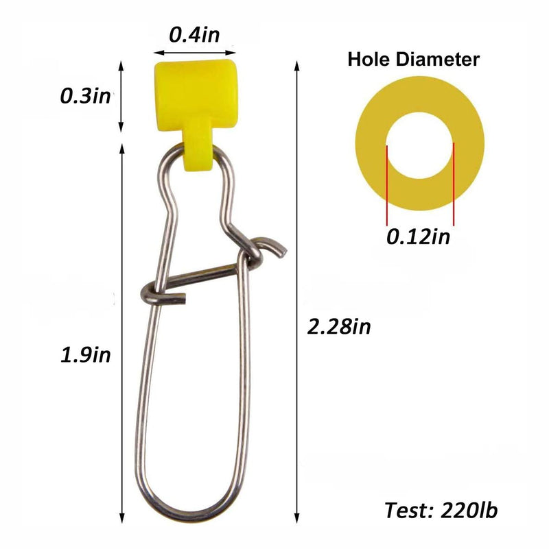 JSHANMEI Fishing Line Sinker Slide with Duo Lock Snap Fishing Sinker Slides with Hooked Snap High Strength Sinker Slider Stainless Steel Swivel Snap for Catfish Rig Striper Surf Fishing Rig Weights Yellow 20pcs - BeesActive Australia