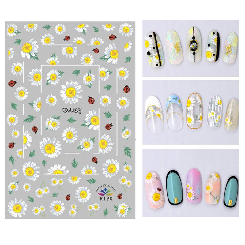 Bonnie-Sam 8 Sheets Various Flowers Nail Sticker Self Adhesive Sunflower Decals for Women Fingernail DIY Decoration Manicure Charms Tip Decor - BeesActive Australia