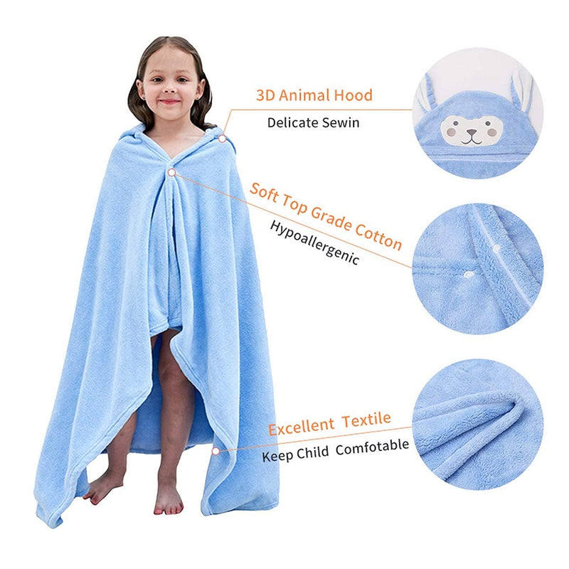 Hilmocho Kids Hooded Bath Towel Large Soft Plush Baby Toddler Poncho Towel Children Swimming Beach Towel Bathrobe for Boys Girls, 140x70CM Blue - BeesActive Australia