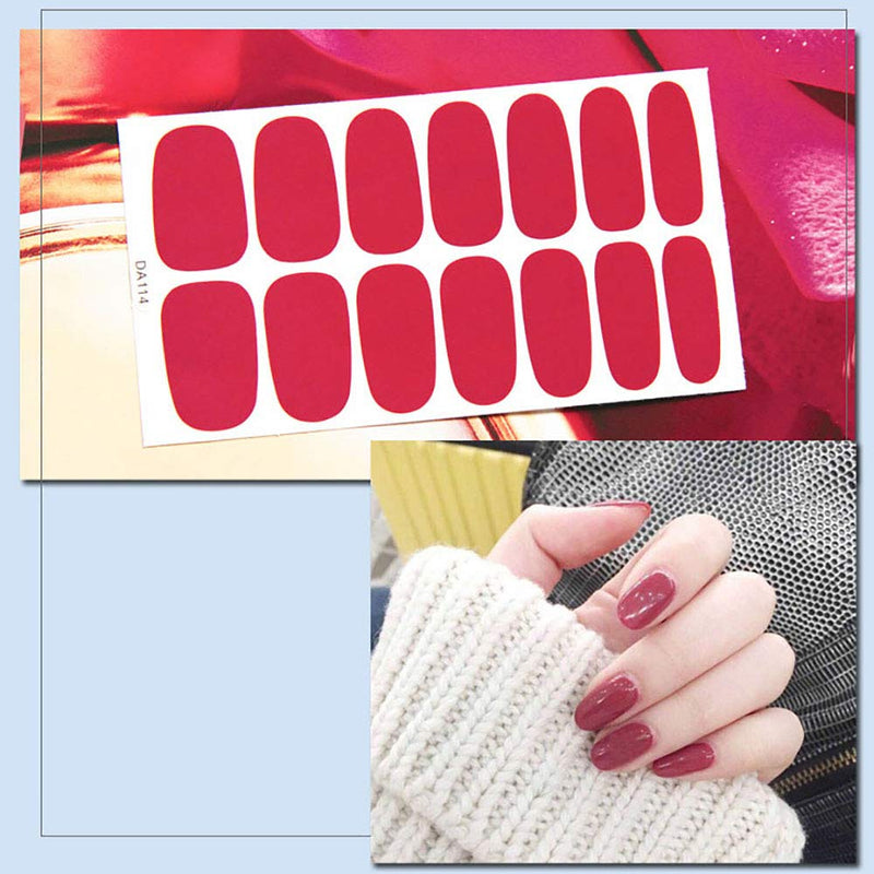 SILPECWEE 6 Sheets Solid Color Nail Art Polish Stickers Strips And 1Pc Nail File Gradual Change Adhesive Nail Wraps Decals Manicure Tips - BeesActive Australia