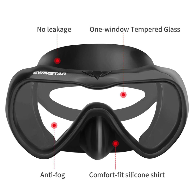 SwimStar Snorkel Set for Women and Men, Anti-Fog Tempered Glass Snorkel Mask for Snorkeling, Swimming and Scuba Diving, Anti Leak Dry Top Snorkel Gear Panoramic Silicone Goggle No Leak Black - BeesActive Australia