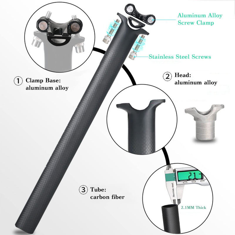 TPard Carbon Bike Seat Post 27.2/31.6 Ultralight Carbon Fiber Bicycle Seatpost Bike Seat Tube for Mountain Road Bikes MTB BMX - BeesActive Australia
