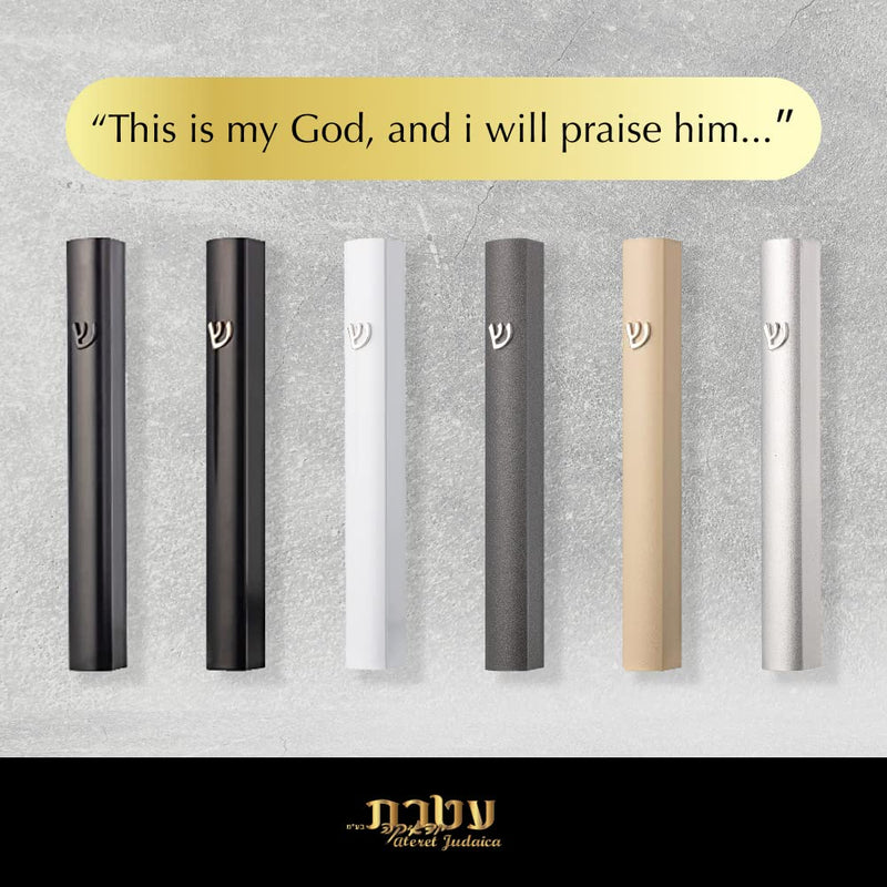 Ateret Judaica 5 Pack Modern Aluminum Waterproof Mezuzah Case, Made in Israel, Fit up to 5" / 12cm Mezuzah Scroll, Easy Peel and Stick (Scroll Not Included) Shimmer Dark Gray With Glued Shin - BeesActive Australia