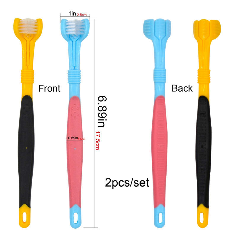 OperSeven Three Sided Pet Toothbrushs Suitable for Cats and Dogs Brush Addition Bad Breath Tartar Teeth Care Cleaning Mouth Dog Toothbrushs (Blue Yellow) Blue Yellow - BeesActive Australia