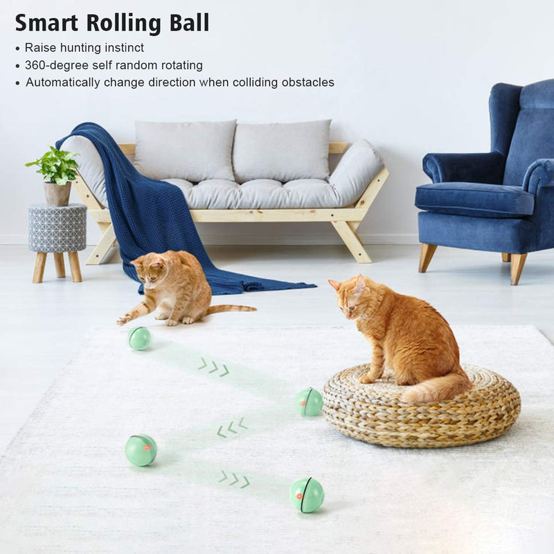 Interactive Cat Toys Ball with LED Light, 360 Degree Self Auto Rotating Intelligent Ball, Smart USB Rechargeable Spinning Cat Ball Toy,Stimulate Hunting Instinct Kitten Funny Chaser Roller Pet Toy Green - BeesActive Australia