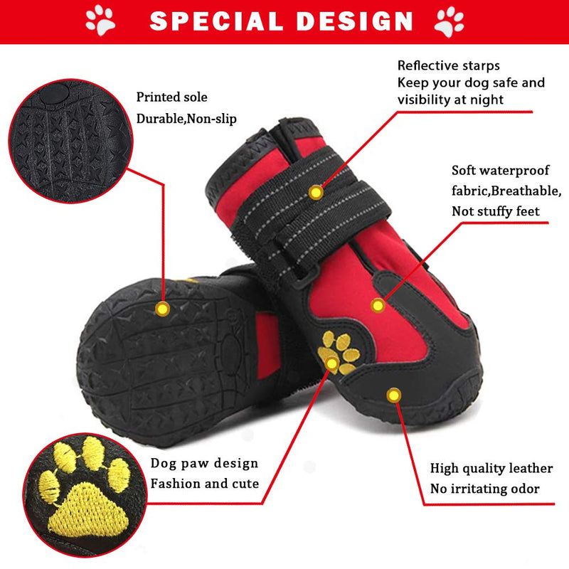 PK.ZTopia Dog Boots, Waterproof Dog Boots, Dog Rain Boots, Dog Outdoor Shoes for Medium to Large Dogs with Two Reflective Fastening Straps and Rugged Anti-Slip Sole (Black 4PCS). Size 8: (3.35"x2.95")(L*W) for 74-88 lbs Red - BeesActive Australia