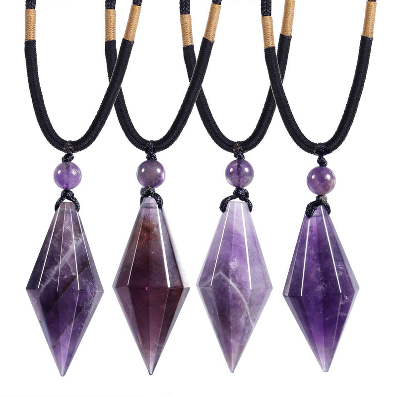 mookaitedecor Crystal Pendulum Necklace Women Jewellery, Reiki Chakra Stone Healing Quartz Points 12-Facted Pendant Necklace Amethyst - BeesActive Australia