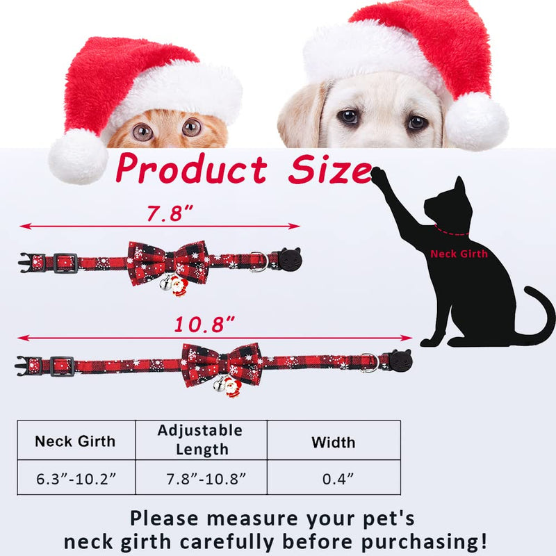 Christmas Cat Collars, 3 Pieces Plaid Design Adjustable Breakaway Cute Collar with Bow Tie, Pendant and Bell for Girl Boy Kittens & Puppy - BeesActive Australia