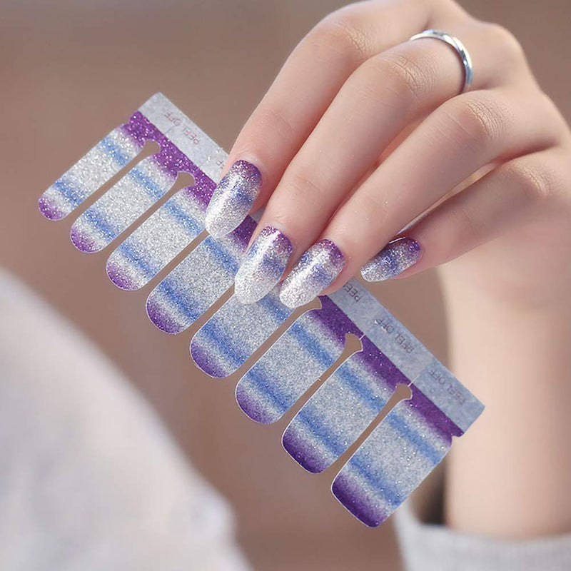 SILPECWEE 8 Sheets Glitter Nail Polish Strips Stickers and 1Pc Nail File Gradient Adhesive Nail Wraps Decals Manicure Strips Kit for Women - BeesActive Australia