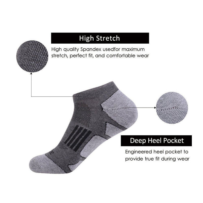 JOYNÉE Men's 6 Pack Athletic No Show Performance Cushioned Low Cut Running Socks Grey 1(6 Pairs) - BeesActive Australia