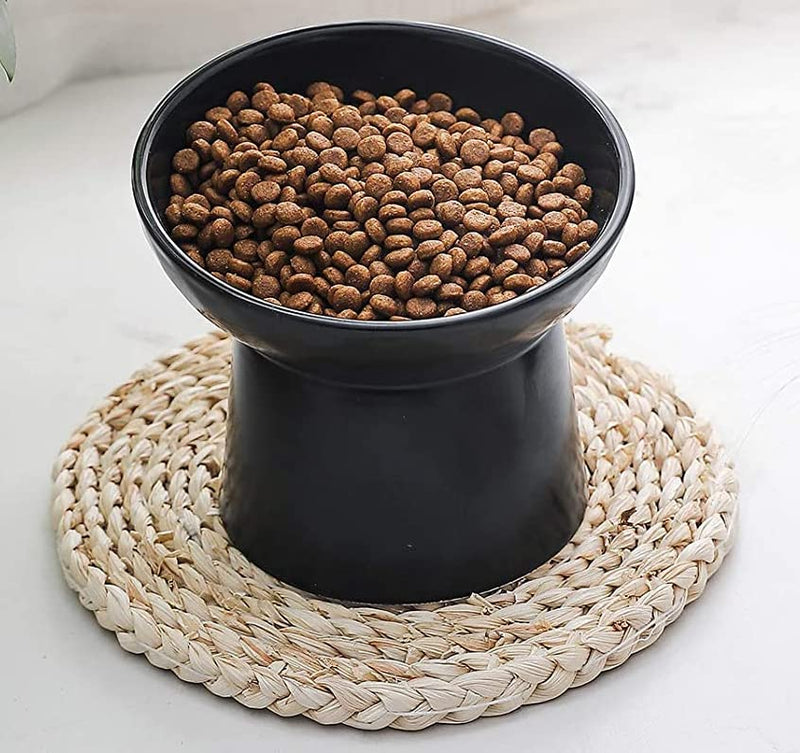 KITCHENLESTAR Ceramic Raised Cat Bowls, Slanted Cat Dish Food or Water Bowls, Elevated Porcelain Pet Feeder Bowl Protect Cat's Spine, Stress Free, Prevention White Black - BeesActive Australia