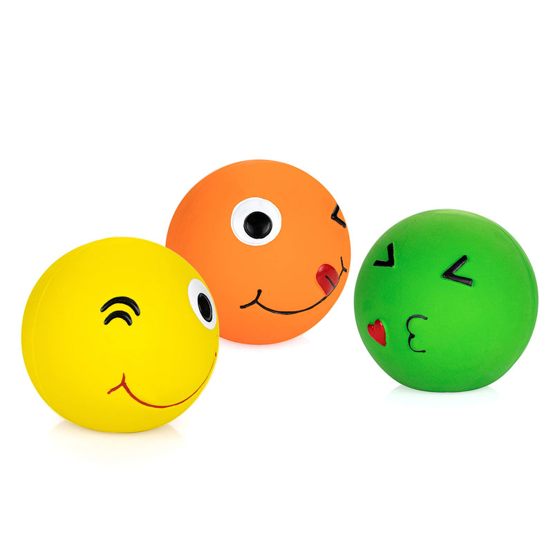 CHIWAVA 4 Pack 2.8'' Latex Squeaky Dog Toy Smiley Face Balls Interactive Fetch Play for Small Medium Dogs Assorted Round Balls 3PCS - BeesActive Australia