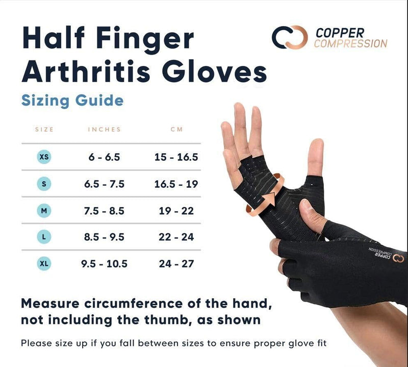 Copper Compression Arthritis Gloves | Fingerless Arthritis Carpal Tunnel Pain Relief Gloves For Men & Women | Hand Support Wrist Brace For Rheumatoid, Tendonitis, Swelling, Crocheting, Typing Medium (1 Pair) Black - BeesActive Australia