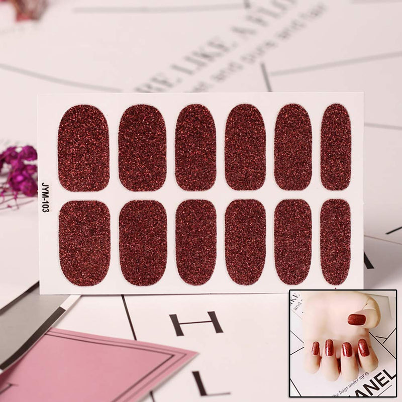 SILPECWEE 6 Sheet Glitter Nail Polish Wraps Stickers Strips Solid Color Adhesive Nail Art Decals Design Manicure Kit and 1Pc Nail File - BeesActive Australia