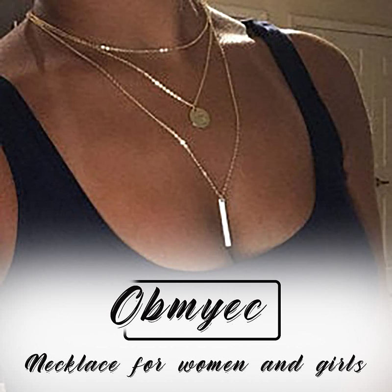 Obmyec Sequin Bar Necklaces Silver Beaded Choker Pendant Layered Neck Link Chain Long Sequins Necklace Chain Dainty Adjustable Necklace Jewelry for Women and Girls - BeesActive Australia