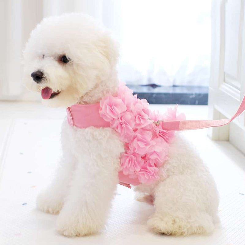 TENGZHI Small Puppy Dog Harness and Leash Set Lace Floral Soft Mesh Escape Proof Pet Vest Harness Cute Pink Puppy Cat Vest Clothes for Small Dogs Girl M (Fit 3-8 lbs; Chest 11.8-13.8") - BeesActive Australia