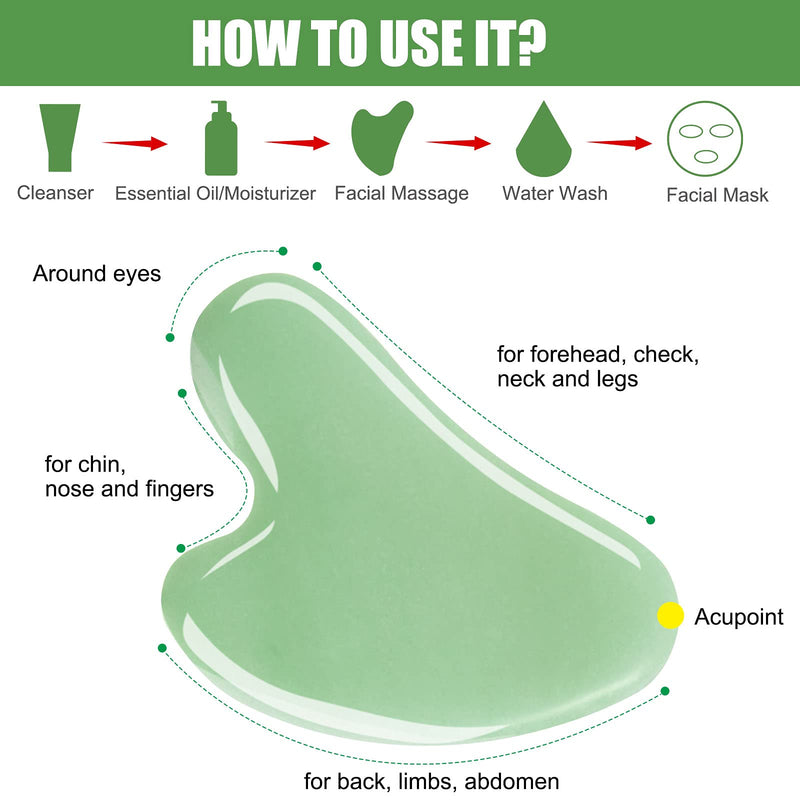 Gua Sha Massage Tool, Natural Jade Gua Sha Stone for Face Massager SPA Skin Caring, Face Sculptor for Eyes, Jawline, Neck and Body Muscle Relaxing and Relieve, Anti-Wrinkle and Anti-Aging - BeesActive Australia