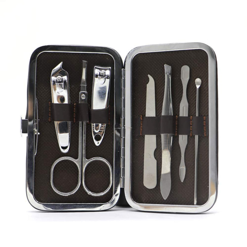 7 in 1 Stainless Steel Manicure Set，Nail Clippers Kit Pedicure Care Tools，Portable Manicure Kit for Travel or Home（Brown） - BeesActive Australia