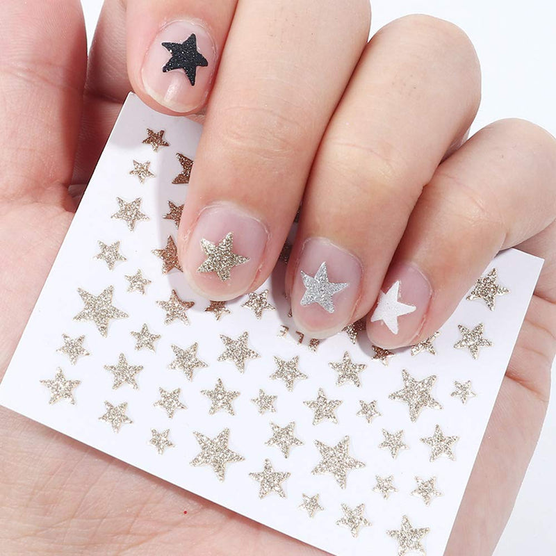 Star Nail Art Sticker Decals Nail Art Supplies 10 Sheets 3D Self-Adhesive Nail Stickers Gold Black Stars Stickers For Nails Glitter Shiny DIY Decoration Decal Colorful Nail Art Decor Manicure Tips - BeesActive Australia