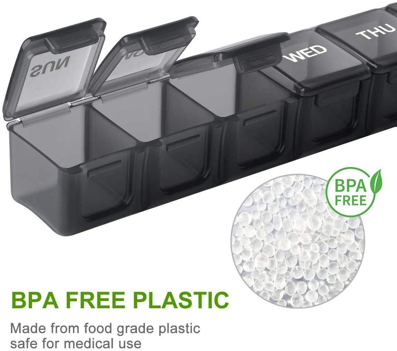 SUKUOS Pill Box 7 Day Extra Large Weekly Pill Organiser Travel Pill Case BPA Free Pill Dispenser BPA Free (Once a Day) - Black - BeesActive Australia