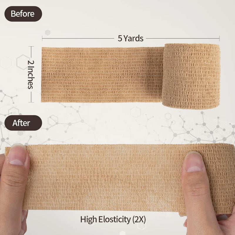 Self Adhesive Bandage Medical Tape Elastic Bandages Flexible Breathable First Aid Nonwoven Roll Stretching Exercise, Ankle Sprains and Swelling,Sports 2" x 5 Yards,12 Pack - BeesActive Australia