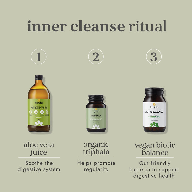 Fushi Organic Triphala Capsules, 60 Caps | Fresh-Ground Whole Food | Body Tonic, Cleansing & Detoxifying the system, Regulating Digestive System | Ayurvedic Medicine| Ethical & Vegan |Made in the UK - BeesActive Australia