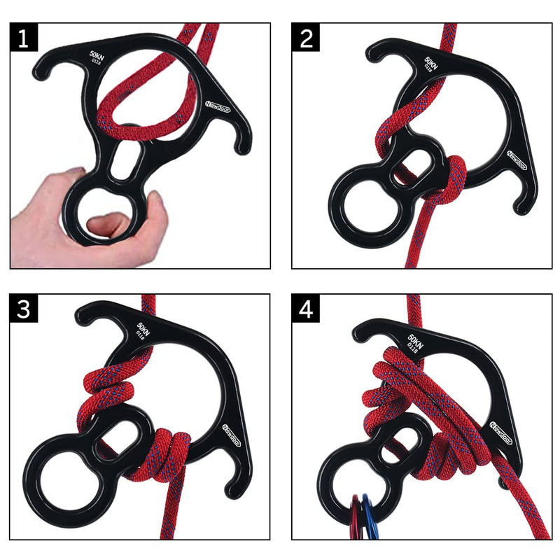 NewDoar 50KN 11000 LBF Rescue Figure,8 Descender Large Bent-Ear Belaying and Rappelling Gear Belay Device for Rock Climbing, Aerial Dance,Ziplining and Peak Rescue 7075 Aluminum Alloy black - BeesActive Australia