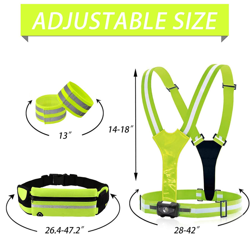 rnairni Lighting LED Reflective Vest Running Light Set, Adjustable Safety Vest, Gear Armbands, Belt Bag with Earphone Hole for Night Running, Motorcycle, Walking, Cycling and Dog Walking Sports - BeesActive Australia