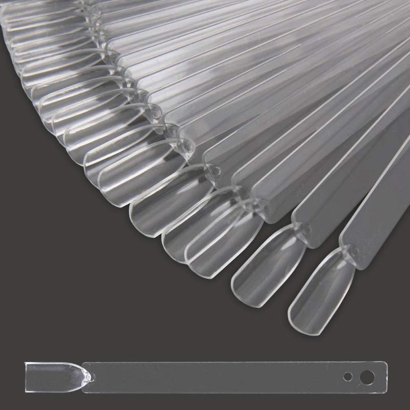 JASSINS 50 Pcs Clear Fan-shaped False Nail Swatch Sticks Nail Polish Practice Display Art Tips Nail Sample Sticks With Metal Split Ring A#-Transparent 50 - BeesActive Australia