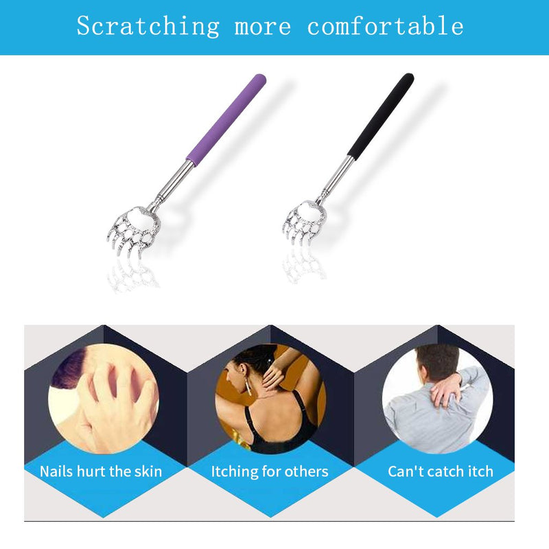 Portable Extendable Back Scratcher, OWUDE Telescoping Scratcher Tetractable Bear Claw Metal Hand Massager Tool Pack of 2 (Black + Purple) (Style 2) - BeesActive Australia