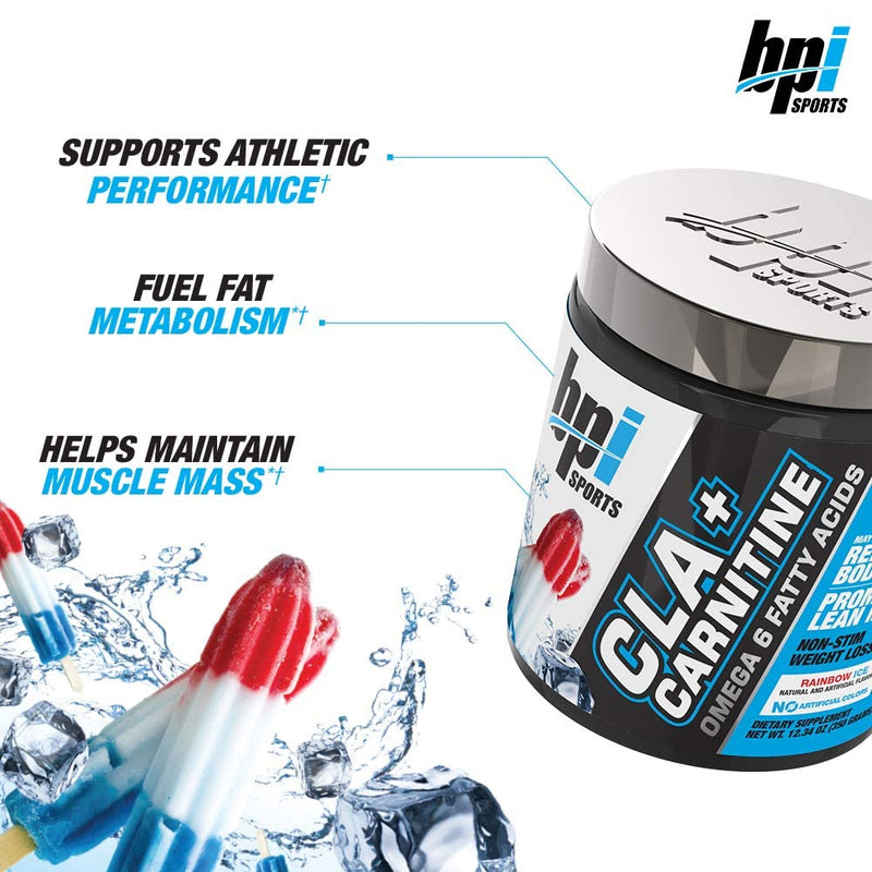 BPI Sports CLA + Carnitine – Conjugated Linoleic Acid – Performance, Lean Muscle – Caffeine Free – For Men & Women – Rainbow Ice – 50 servings – 12.34 Oz. Rainbow Ice - BeesActive Australia
