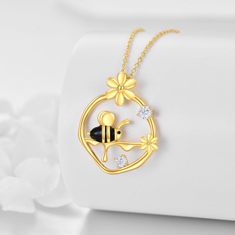 KQF Bee Necklace Sterling Silver Bumblebee Necklaces with Honey Flower Pendant Necklaces Bee Jewelry Gifts for Women Girls golden - BeesActive Australia