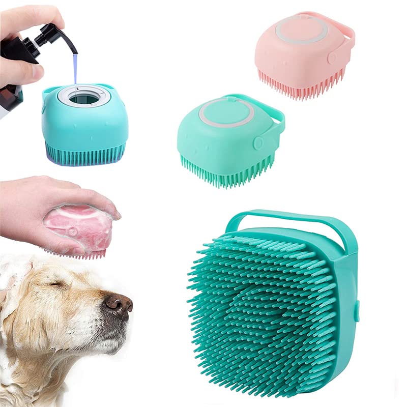 Dog Bath Brush Scrubber Soft Silicone Pet Grooming Brush Bath Shampoo Massage Dispenser Shower Brush For Short Long Haired Dogs And Cats (Blue+Pink) Set B - BeesActive Australia